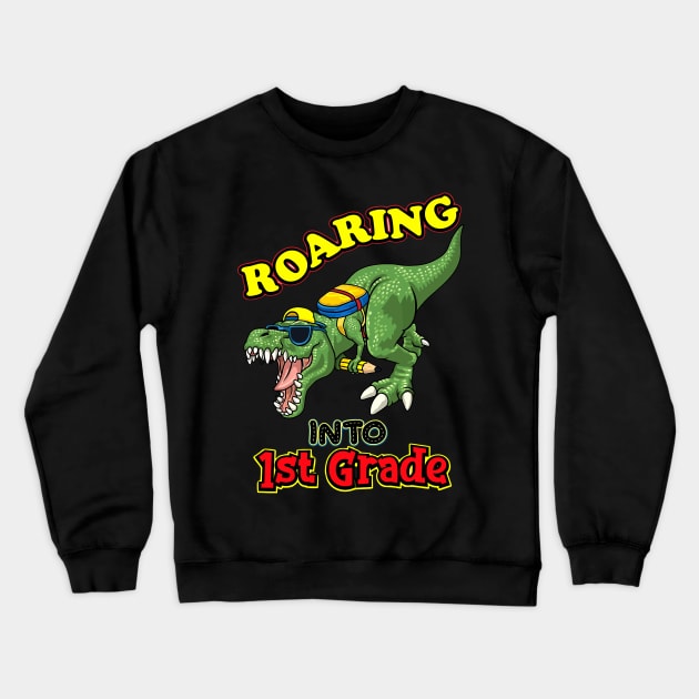 Kids Dinosaur Graduation T-Shirt Design, Roaring Into 1st Grade , School  Cute Dino Crewneck Sweatshirt by David white